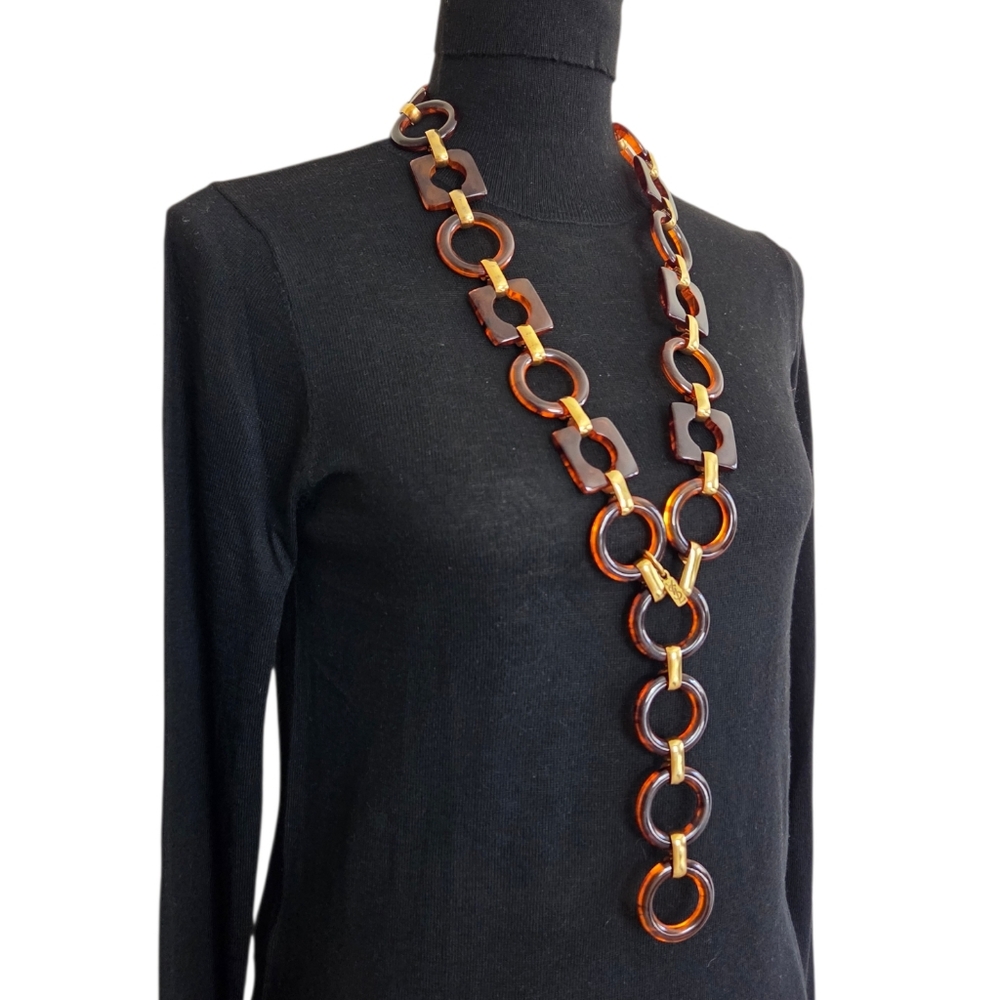 Vintage Yves Saint Laurent Tortoiseshell Lucite Statement Chain Necklace Belt